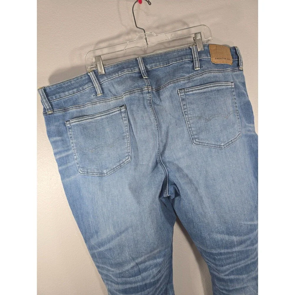 American Eagle Mens Skinny Jeans 46x32 Blue Distressed whiskered Cozy AirFlex BN